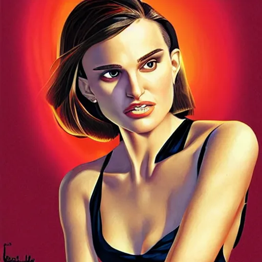 Image similar to Natalie Portman as a Bond girl, artstation, Joe Jusko, digital art