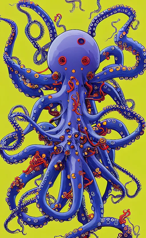 Image similar to robotic octopus by miyazaki, illustration, kenneth blom, mental alchemy, james jean, pablo amaringo, naudline pierre, contemporary art, hyper detailed