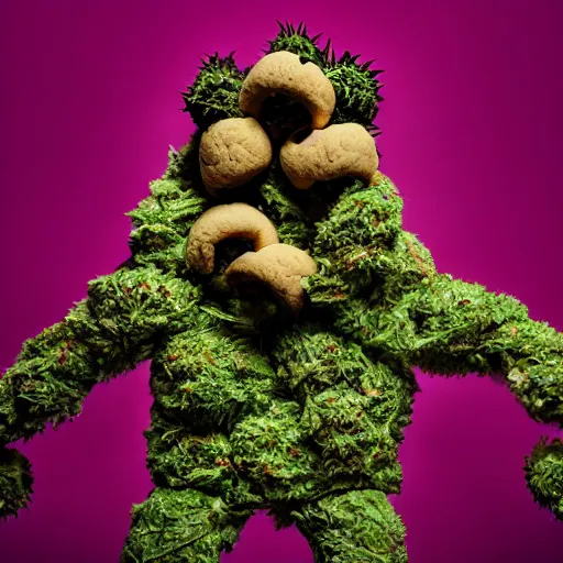 Prompt: cookie monsta made of weed trichomes bud photography portrait stylised jonathan zawada lit from multiple angles soft