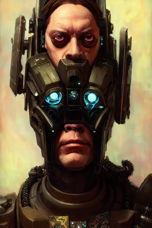 Image similar to character portrait cyberpunk warhammer 4 0 k steve buscemi, character design, painting by gaston bussiere, katsuya terada, frank frazetta, tom of finland, trending on artstation