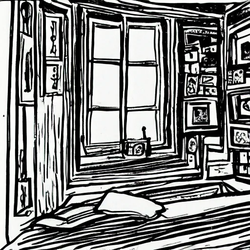 Image similar to room drawn by andrew domachowski