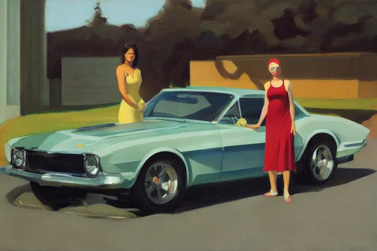 Image similar to Close-up portrait with car, dated a woman that lived on Cooterneck Road, She had a catfish Camero and was cooler than me, by Edward Hopper, Bo Bartlett, and Cynthia Sheppard, Artstation