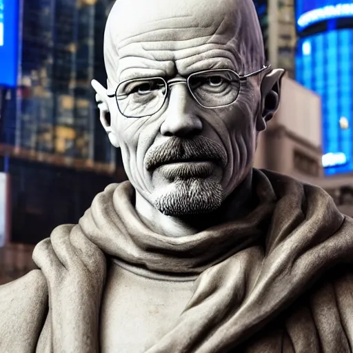 Image similar to a highly detailed renaissance sculpture of walter white by michelangelo, standing in times square, 3 d render, hyper detailed, sharp focus, 8 k resolution