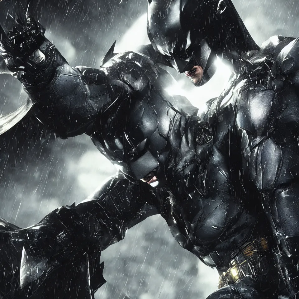 Image similar to batman from the arkham knight game, realistic, well detailed, 4 k,