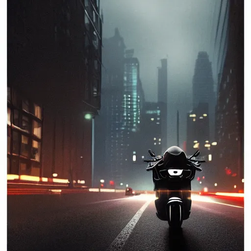 Image similar to dark and grey moody foggy extremely detailed and complex poster for playstation one pixelated polygon night time motorcycle video game, night time, motorcycle, fog, mist, buildings, city, traffic signs, barriers