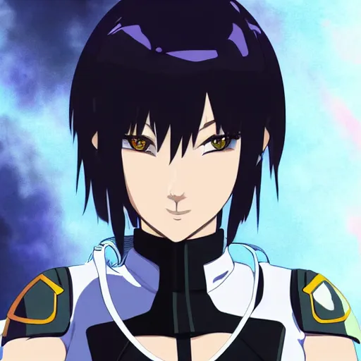 Image similar to Anime Major motoko kusanagi in all black uniform, digital art