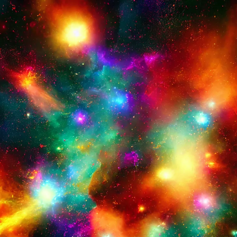 Image similar to colorful fragmented nebula explosion, dust particles, bokeh, iridescent jagged crystal fragmentation, elaborate detail, tilt-shift macro lens, lens flare, rendered in octane, visual effects, x-particles, redshift, cinematic, 8k render