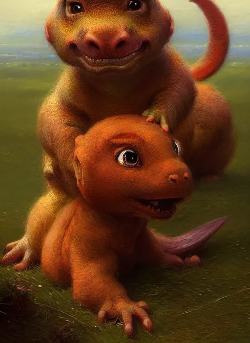 Prompt: a beautiful portrait of baby dinosaur looking expecting plush toy, digital art by eugene de blaas and ross tran, vibrant color scheme, highly detailed, in the style of romanticism, cinematic, artstation, greg rutkowski