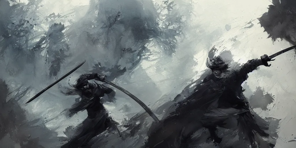 Prompt: highly detailed beautiful oil painting of samourai, splash, sharp focus, dramatic, dynamic lighting, elegant, harmony, beauty, masterpiece, by riccardo federici, by james jean, by craig mullins, by jeremy mann, by makoto shinkai, by krenz cushart, by greg rutkowski, illustration, ink draw, pen