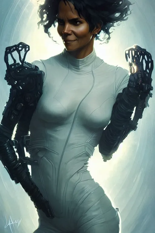 Prompt: halle berry storm as aeon flux profile picture by Greg Rutkowski, dynamic pose, intricate, futuristic, fantasy, elegant, by Stanley Artgerm Lau, greg rutkowski, thomas kindkade, alphonse mucha, loish, norman Rockwell,