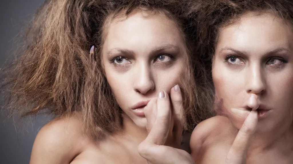 Image similar to a stunning neanderthal girl, posing for a revealing magazine cover photo, studio lighting