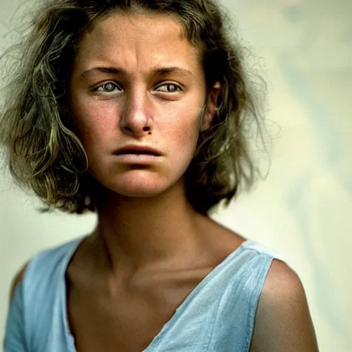 Image similar to a candid extreme closeup portrait of an expressive face of a really moved young woman by annie leibovitz