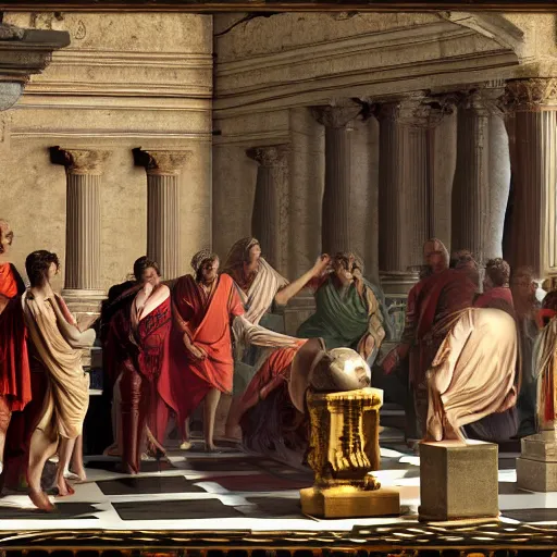 Image similar to a photograph of the last moments of julius caesar's life, realism, realengine