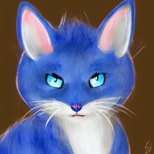 Prompt: cute blue striped cat of cheshire from alice in wonderland. an adorable cat with light blue stripes, blue eyes and a big playful smile. award - winning digital art by mona sundberg, trending on artstation