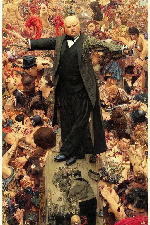 Image similar to full length portrait of huge akebono taro as marvel's kingpin dressed as gangster, new york, painted by lawrence alma tadema, zdzislaw beksinski, norman rockwell, jack kirby, tom lovell, greg staples