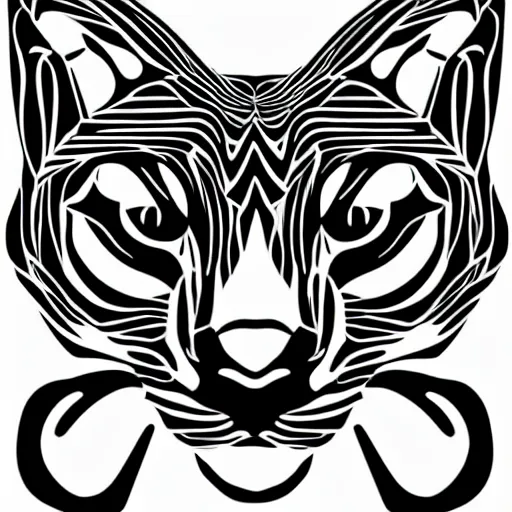 Image similar to geometric cat ,openwork, black and white, white background , clipart