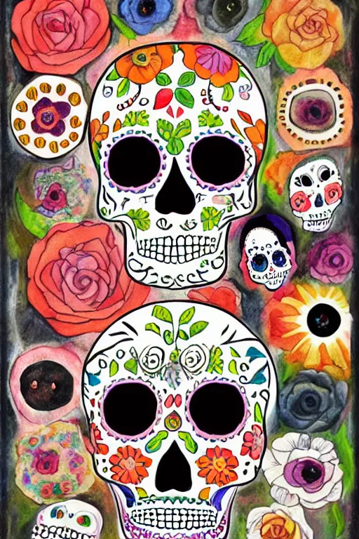 Image similar to illustration of a sugar skull day of the dead girl, art by hilma af klint