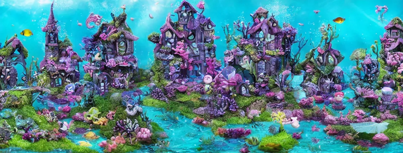 Prompt: Underwater fairy village