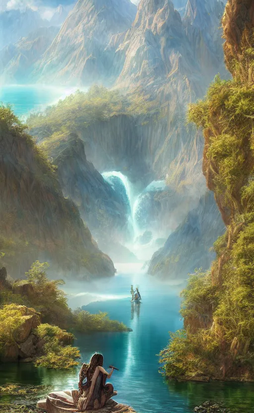 Image similar to lake godness, highly detailed, d & d, water everwhere fantasy, highly detailed, digital painting, trending on artstation, concept art, sharp focus, global illumination, ray tracing, illustration, art by artgerm and greg rutkowski and fuji choko and viktoria gavrilenko and hoang lap