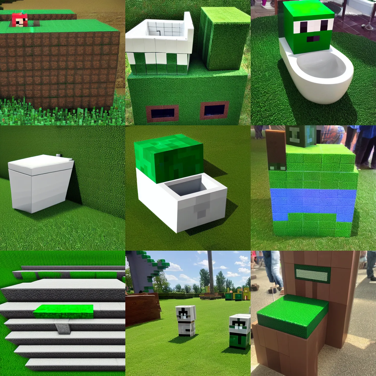 Prompt: a real life minecraft themed grass block toilet, photo from 2 0 1 9