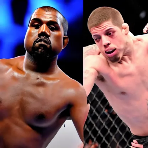 Prompt: kanye west fighting pete davidson in the ufc