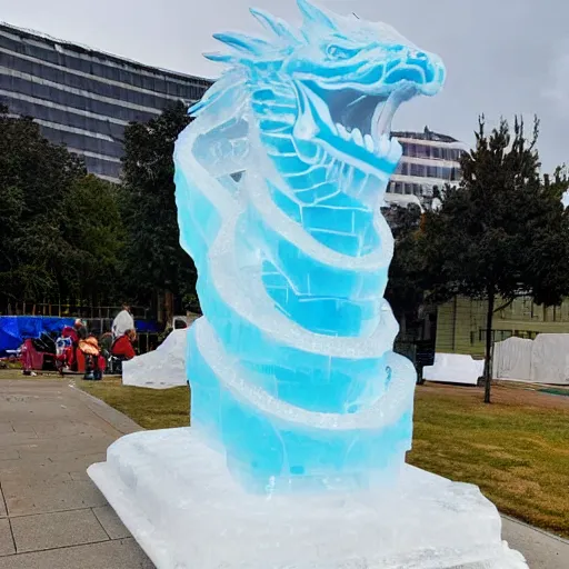 Prompt: Ice sculpture of a fire breathing dragon