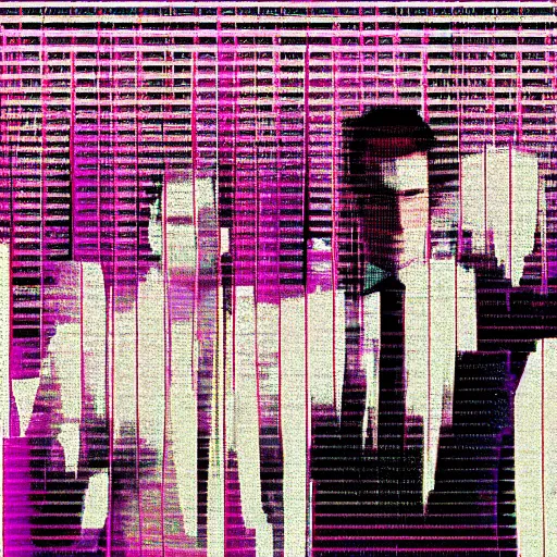 Prompt: a scene from the movie american psycho, glitch art