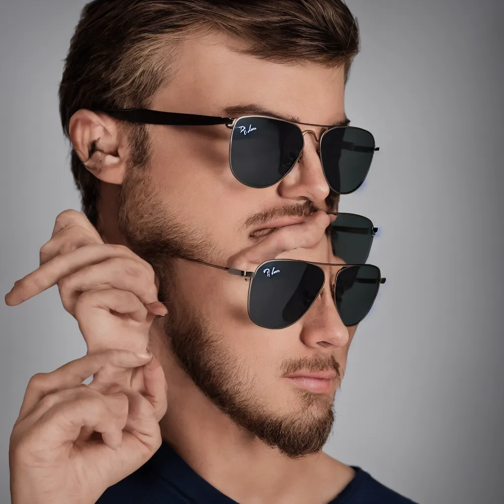 Prompt: one handsome man wearing ray ban aviators, studio photo, 4 k