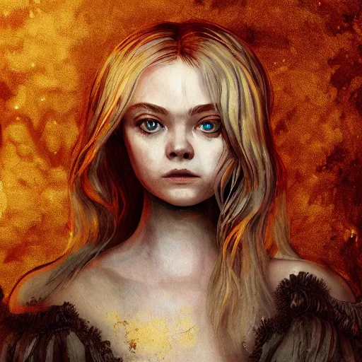 Prompt: Elle Fanning in the painted world of Dark Souls, head and shoulders masterpiece, apocalypse, golden hour, cosmic horror, artstation, in the style of Renaissance, extremely detailed