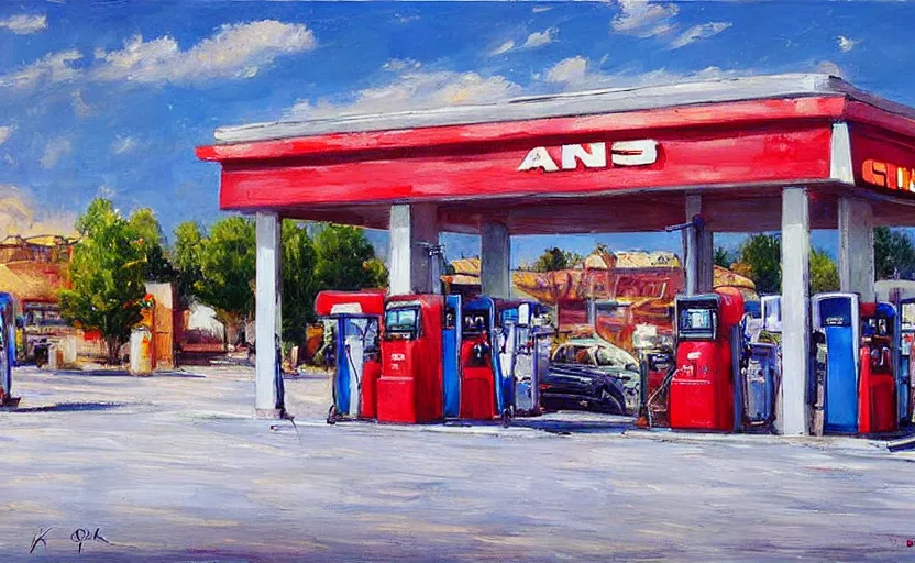 Image similar to Gas station. By Konstantin Razumov, highly detailded