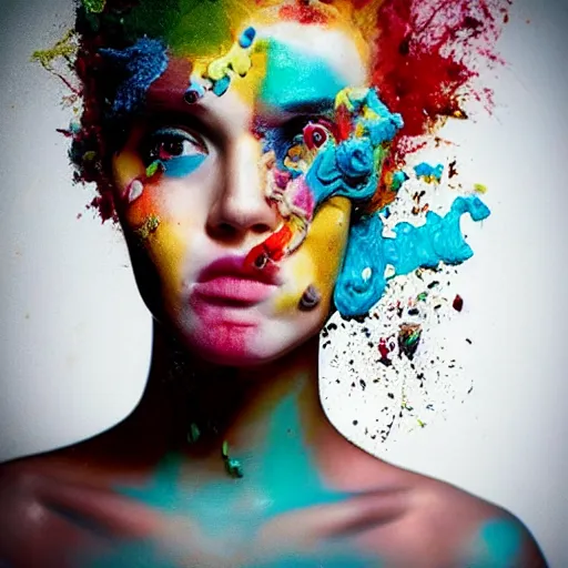 Image similar to “*a girl with a birthday cake head by Alberto Sevesso”