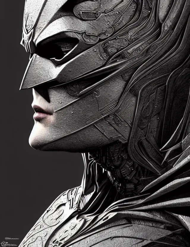 Image similar to 3 d goddess close - up profile portrait batman. beautiful intricately detailed mask. artwork by giger and greg rutkowski