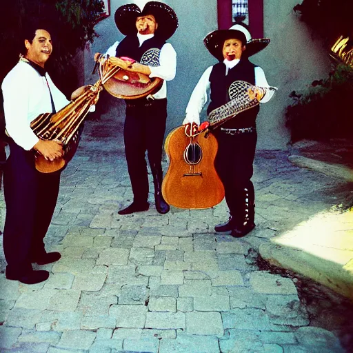 Prompt: photo, portrait, mariachi band, tlaquepaque, kodak ektachrome,