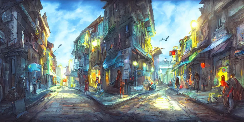 Image similar to street view of slditljk, pov, matte painting, art, digital drawing, brush strokes, bright vivid lighting