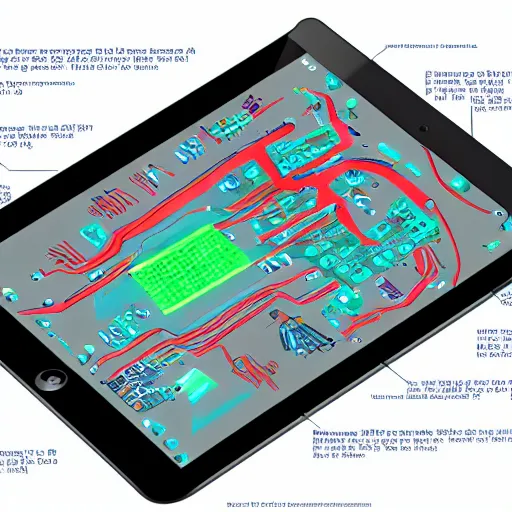 Prompt: gray's anatomy illustration of an ipad complete with detailed circuitry