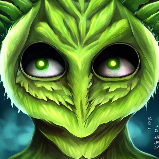 Prompt: plant monster, trending on art station, amber eyes and a smug smile