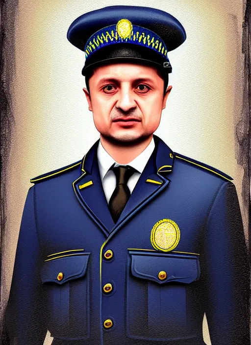 Prompt: volodymyr zelenskyy wearing a police uniform, digital art