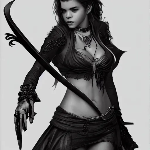 Prompt: Barbara Palvin as a Vampire Hunter, digital art, highly detailed, award winning, concept art, intricate, sharp focus, Trending on Artstation HQ, unreal engine 5, 4K UHD image