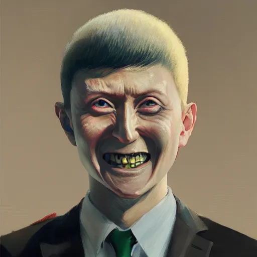 Prompt: hyper realistic, surreal, portrait of mob psycho smiling, shigeo kageyama painted by greg rutkowski, wlop, loish,