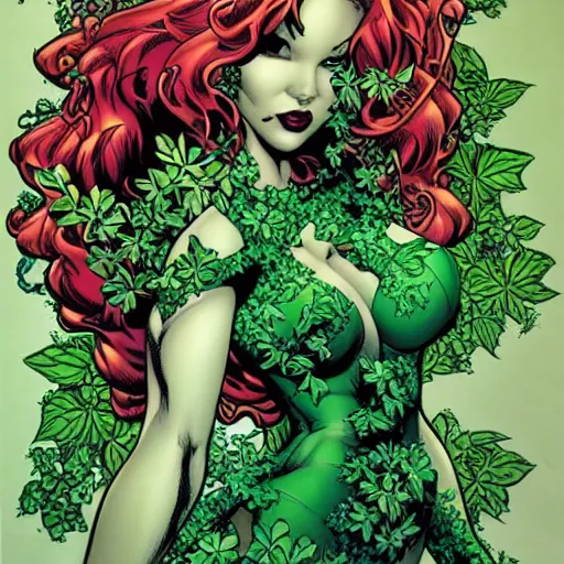 Prompt: Poison Ivy, comic portrait by J Scott Campbell, intricate details