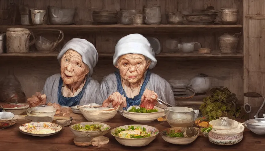 Image similar to old eastern lady cooking in 1 9 0 0's old wooden kitcher, pan and plates, hyperdetailed, artstation, cgsociety, 8 k