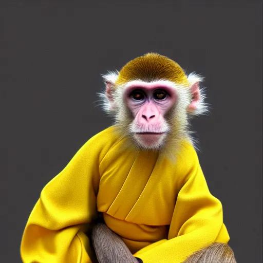 Image similar to a monkey wearing a yellow kimono, 8 k