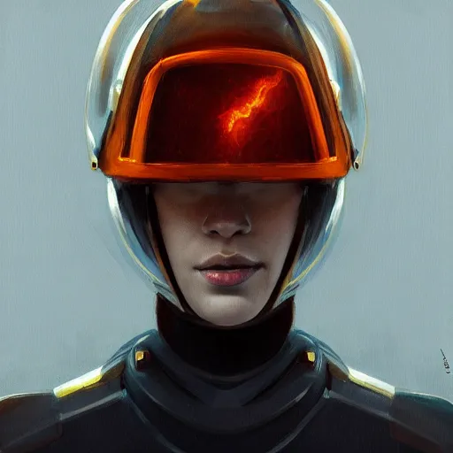 Image similar to concept art of scifi scientist with helmet by jama jurabaev, brush stroke, trending on artstation, upper half portrait, symmetry, headpiecehigh quality, extremely detailed