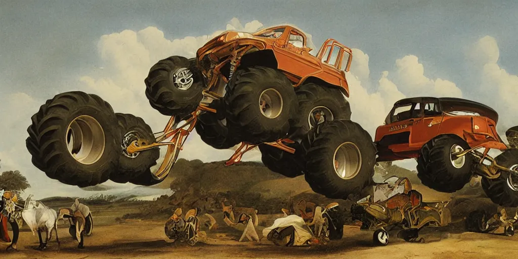 Prompt: Monster truck, painting by john james audubon