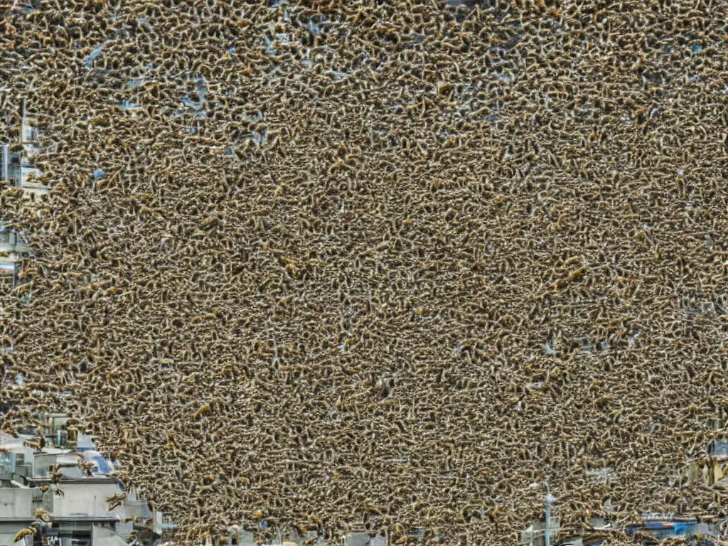 Image similar to swarm of bee's. infestation in the city