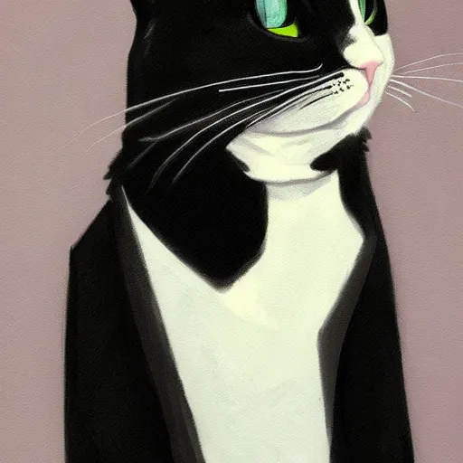 Prompt: portrait of a regal tuxedo cat, masterpiece, trending on Artstation
