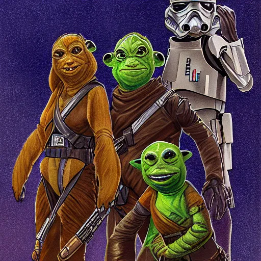 Prompt: Rodian family, Star Wars illustration, high quality digital art