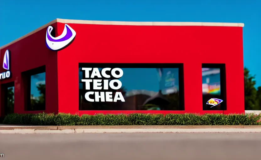 Image similar to photograph of a Taco Bell that says China on the sign, one point perspective, 1-point perspective, tilt shift, sigma 85mm f/1.4, 4k, depth of field, high resolution, 4k, 8k, hd, full color