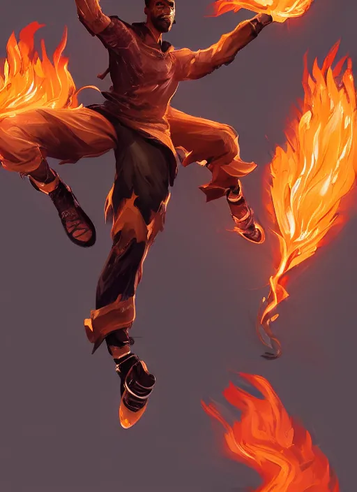 Image similar to a highly detailed illustration of black guy with tall box fade hair wearing tracksuit with flaming hands and feet, heroic flying pose, intricate, elegant, highly detailed, centered, digital painting, artstation, concept art, smooth, sharp focus, league of legends concept art, wlop