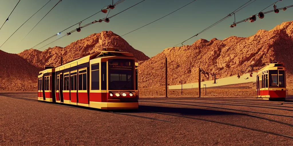 Prompt: tram in the desert ， worldcreator ， 4 k resolution, ultra wide angle, cinematic, octane render